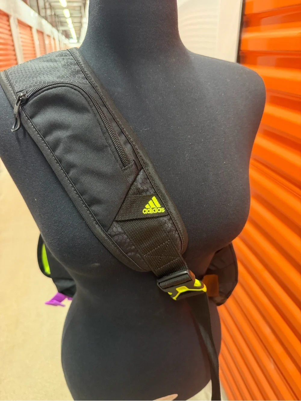 New adidas Black Sling Bag with Purple and Lime Accents